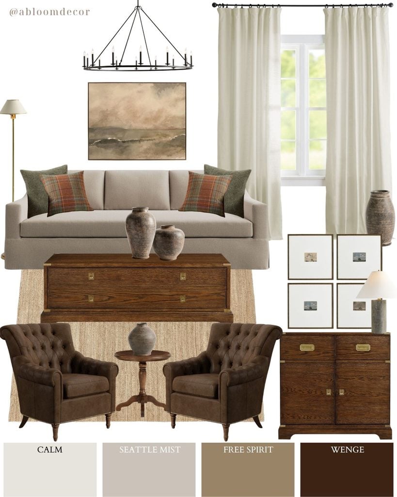 Timeless Brown Olive and Cream Classic Living Room Design