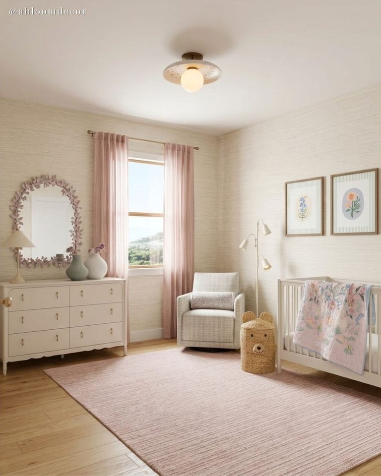 Whimsical Pink Baby Girl Nursery Room Idea